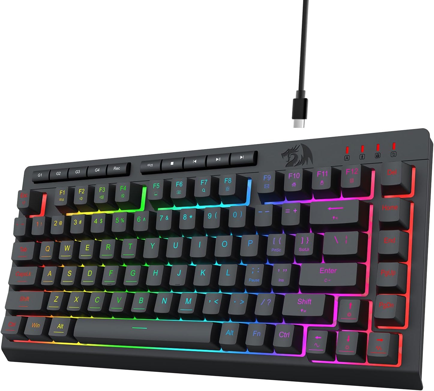 Black K524 Wired Gaming RGB Backlit, 75% Méarchláir